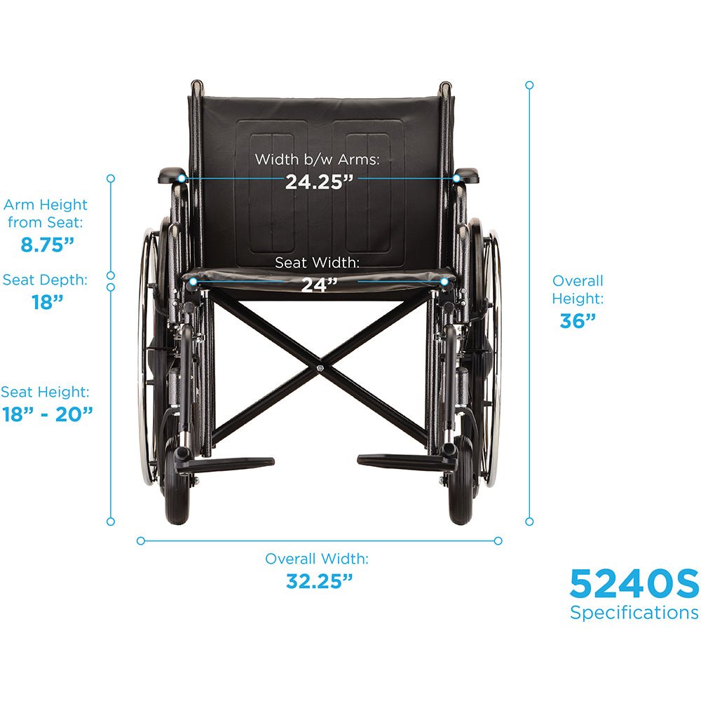 Hammertone Wheelchair - 24" Steel With Detachable Desk Arms & Elevating Legrest - American Homecare Direct