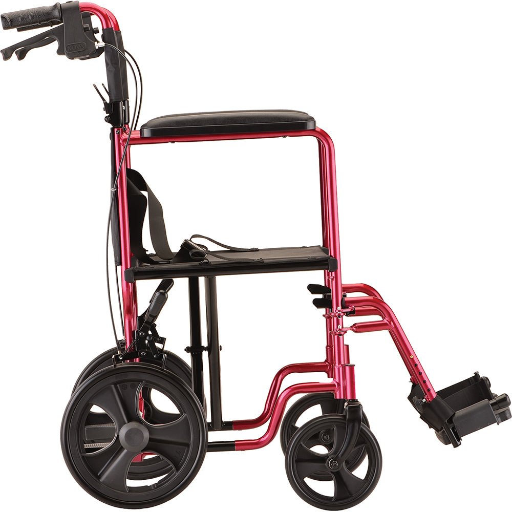 Nova 20" Lightweight Folding Transport Chair with 12" Rear Wheels & Hand Brakes - American Homecare Direct