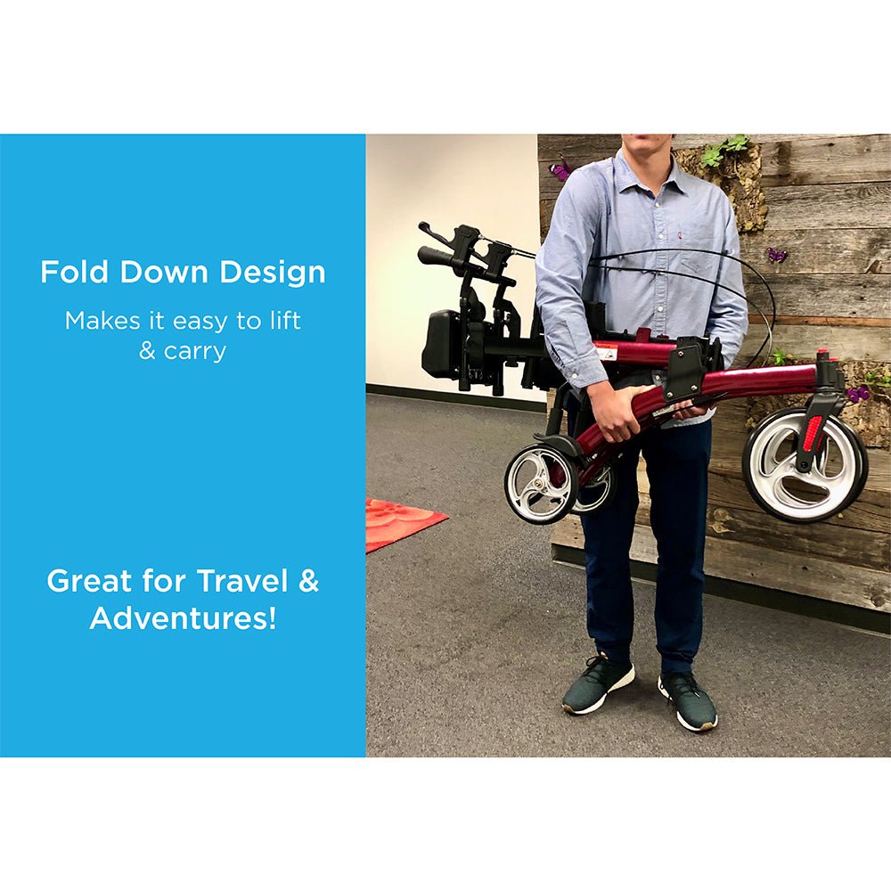 Nova Dragon Fold n’ Go Rise UP Rollator, Upright Standing Walker with Padded & Contoured Forearm Platform, Stand Up Walker with 10” Front Wheels - American Homecare Direct