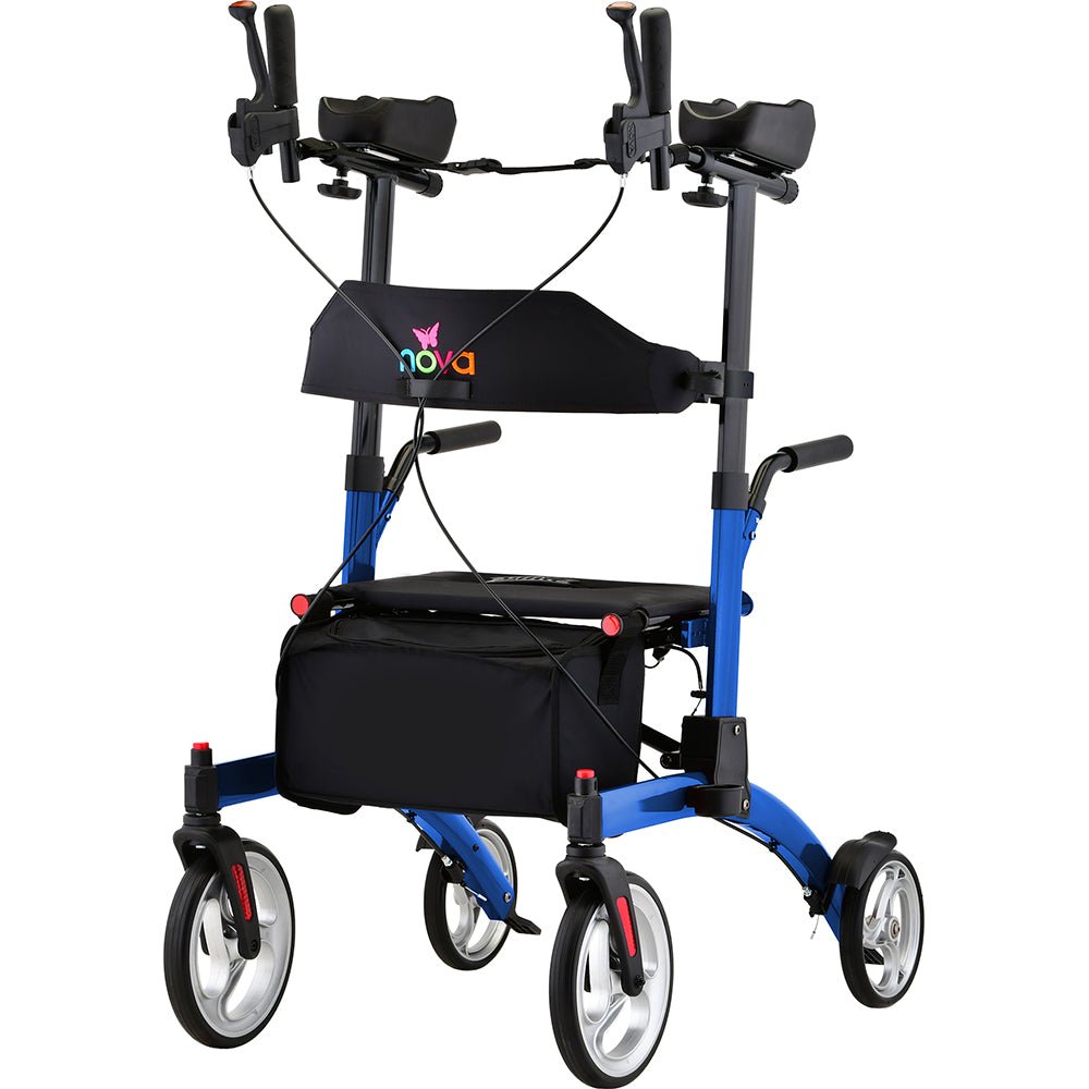 Nova Dragon Fold n’ Go Rise UP Rollator, Upright Standing Walker with Padded & Contoured Forearm Platform, Stand Up Walker with 10” Front Wheels - American Homecare Direct