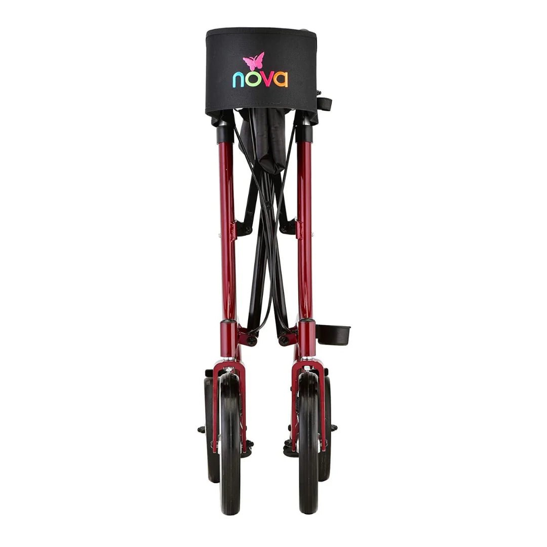 Nova Express Rollator Walker, Large 10” & 8” Wheels, Compact Foldable & Free Standing, Easy to Fold, Lift & Carry, Comes with Cane Holder - American Homecare Direct