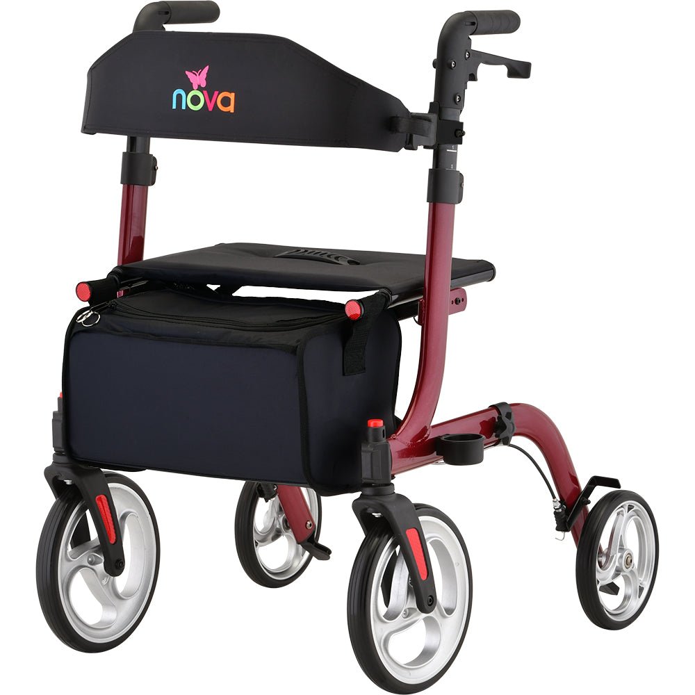 Nova Express Rollator Walker, Large 10” & 8” Wheels, Compact Foldable & Free Standing, Easy to Fold, Lift & Carry, Comes with Cane Holder - American Homecare Direct