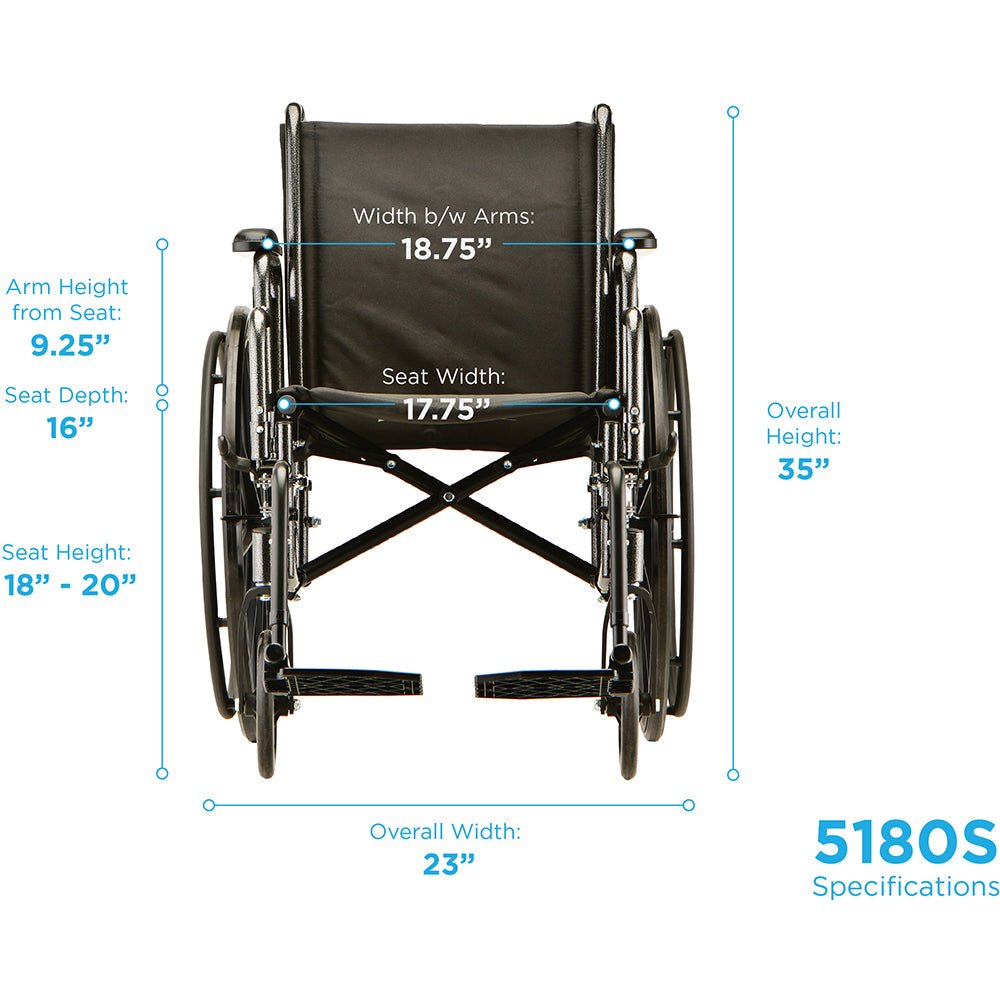 Nova Hammertone Wheelchair - 18" With Detachable Arms & Swing Away Footrest - American Homecare Direct