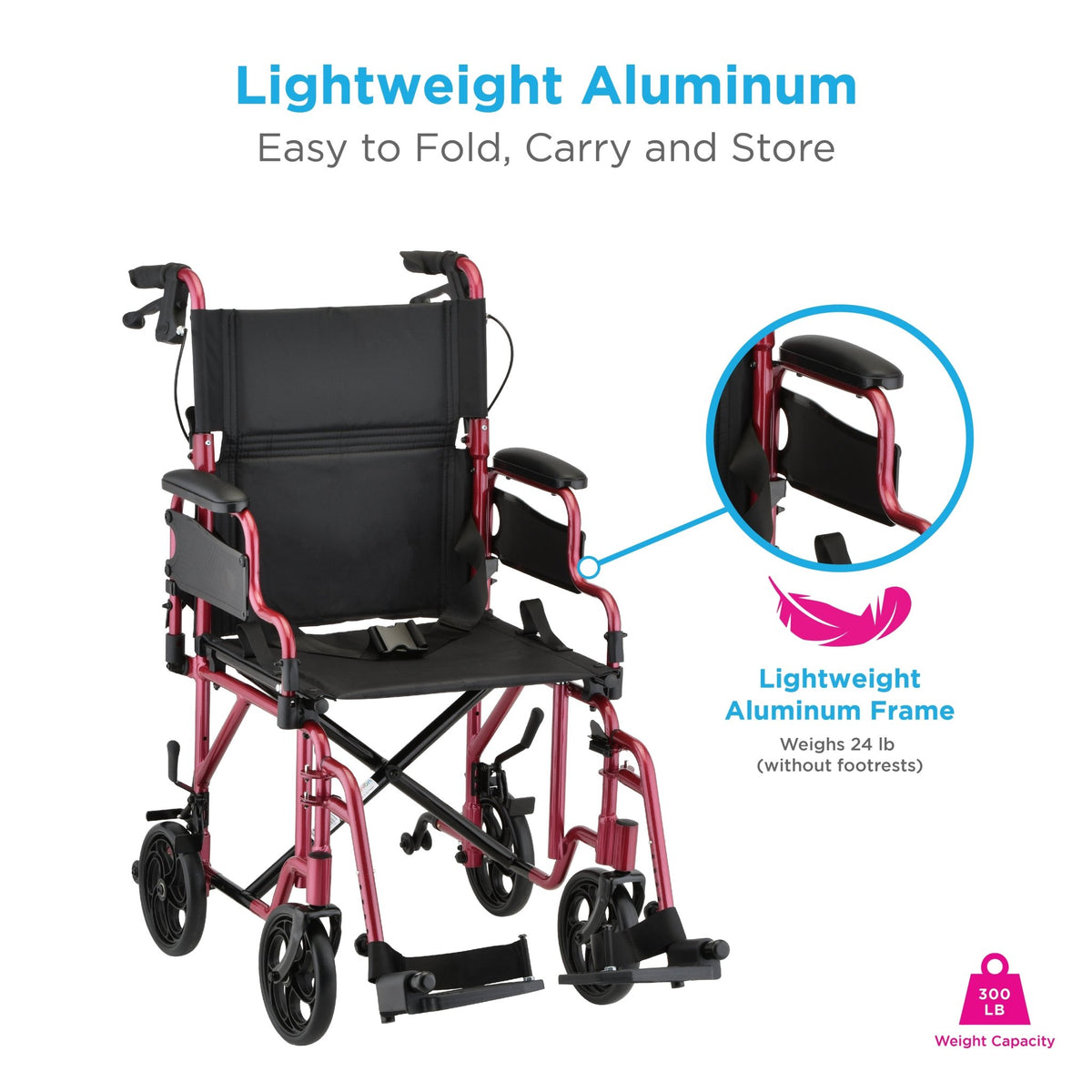Nova Lightweight Transport Chair Flip Up Arms and Anti - Tippers - American Homecare Direct