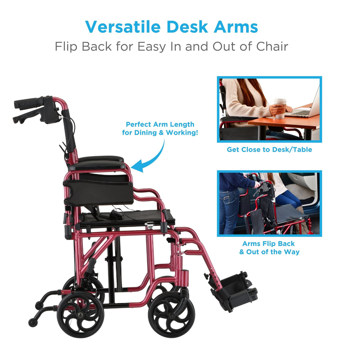 Nova Lightweight Transport Chair Flip Up Arms and Anti - Tippers - American Homecare Direct