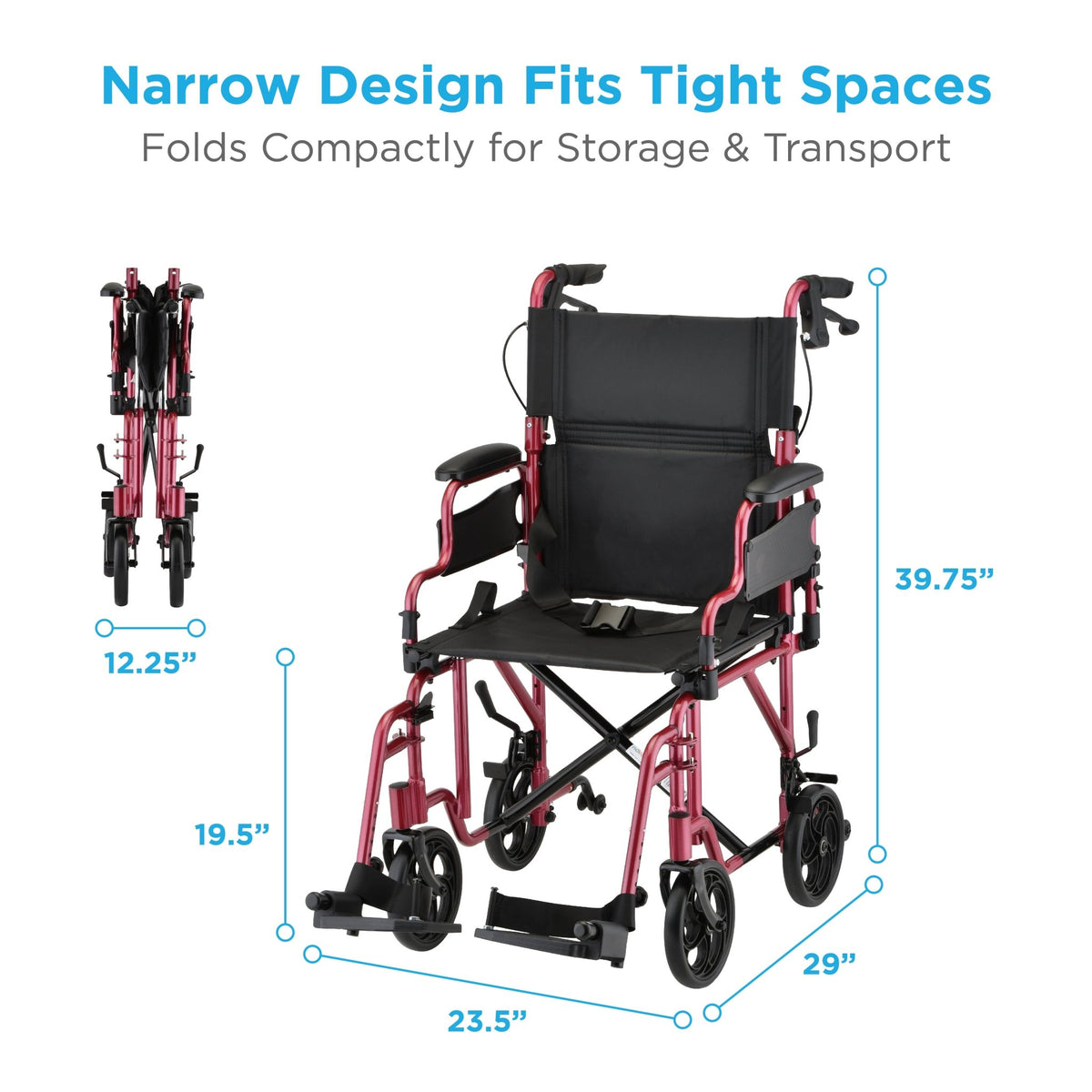 Nova Lightweight Transport Chair Flip Up Arms and Anti - Tippers - American Homecare Direct