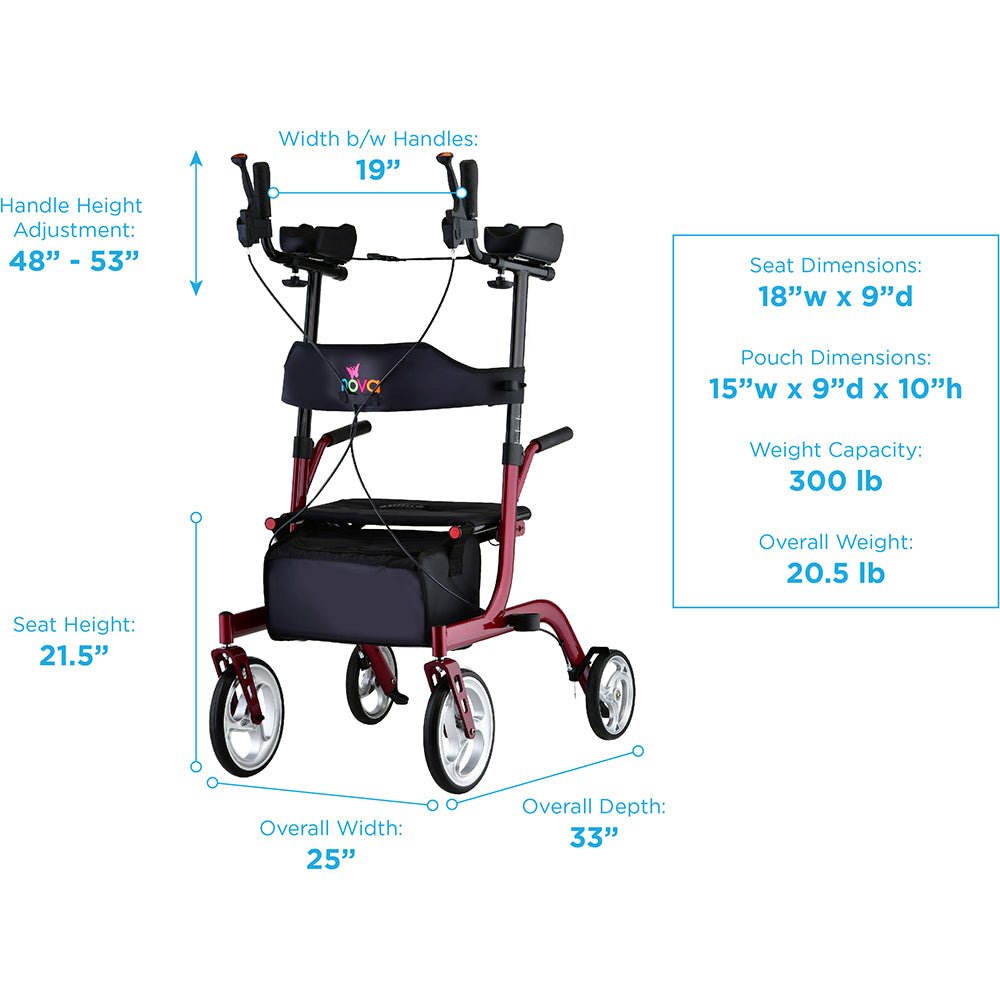 Nova Phoenix Rise UP Rollator Upright Walker with Padded & Contoured Forearm Platform - American Homecare Direct