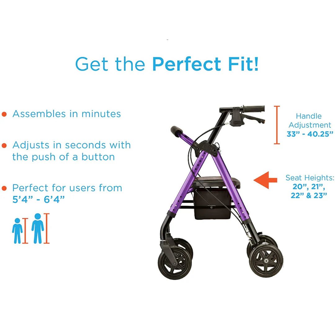 Nova Star 8 Deluxe Seat Rollator, 350 lb. Weight Capacity - American Homecare Direct