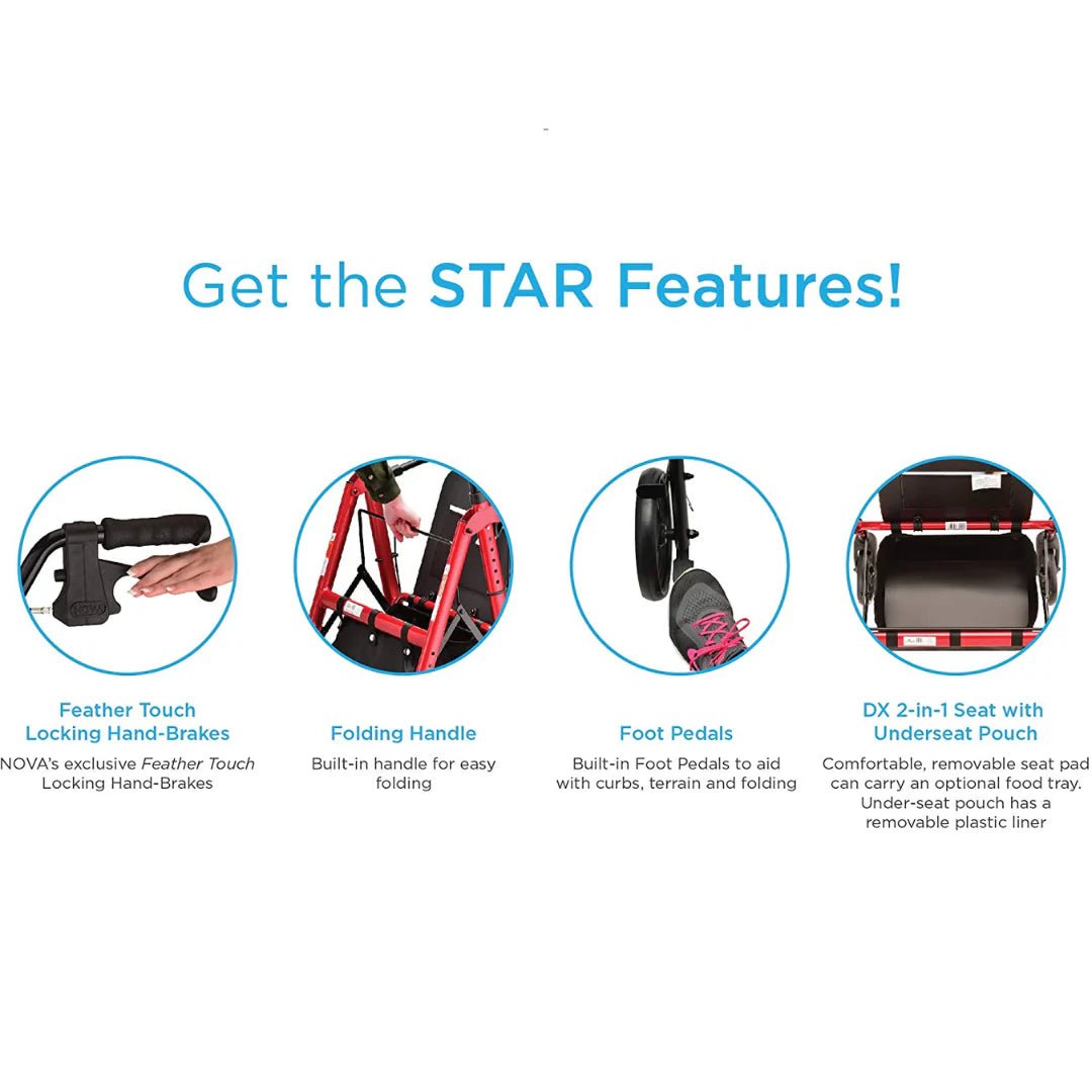 Nova Star 8 Deluxe Seat Rollator, 350 lb. Weight Capacity - American Homecare Direct