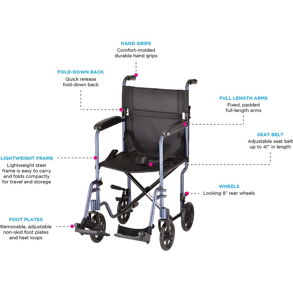Nova Transport Chair - 19" with Swing Away Footrests - American Homecare Direct