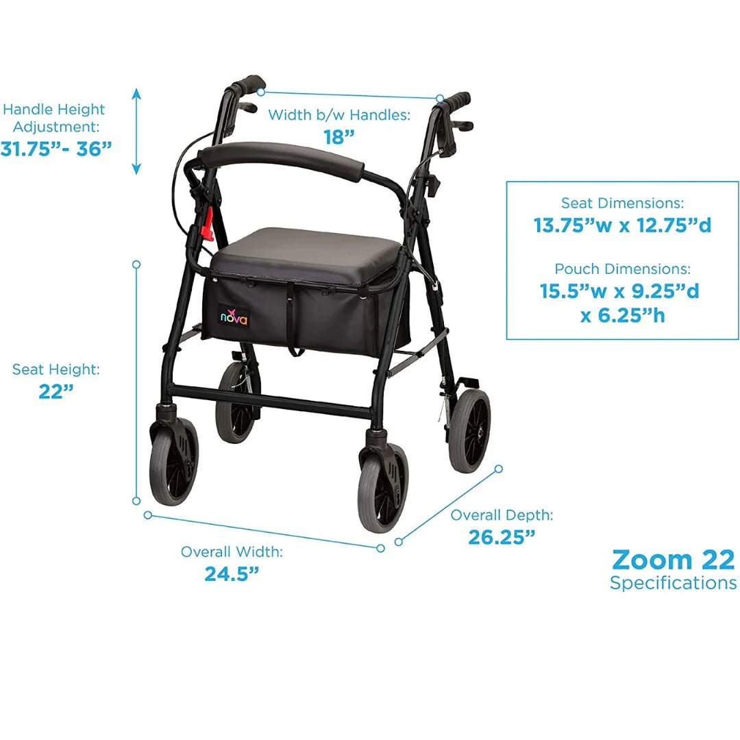 Nova Zoom Rollator Walker with 22" Seat Height - American Homecare Direct