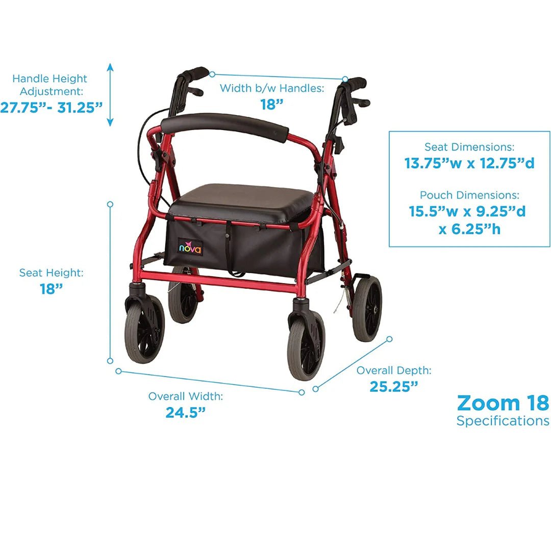Nova Zoom Rollator Walker with 22" Seat Height - American Homecare Direct