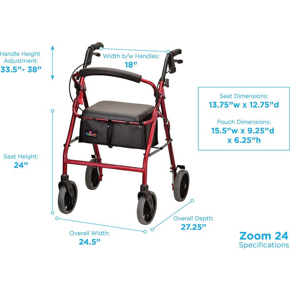 Nova Zoom Rollator Walker with 24" Seat Height - American Homecare Direct