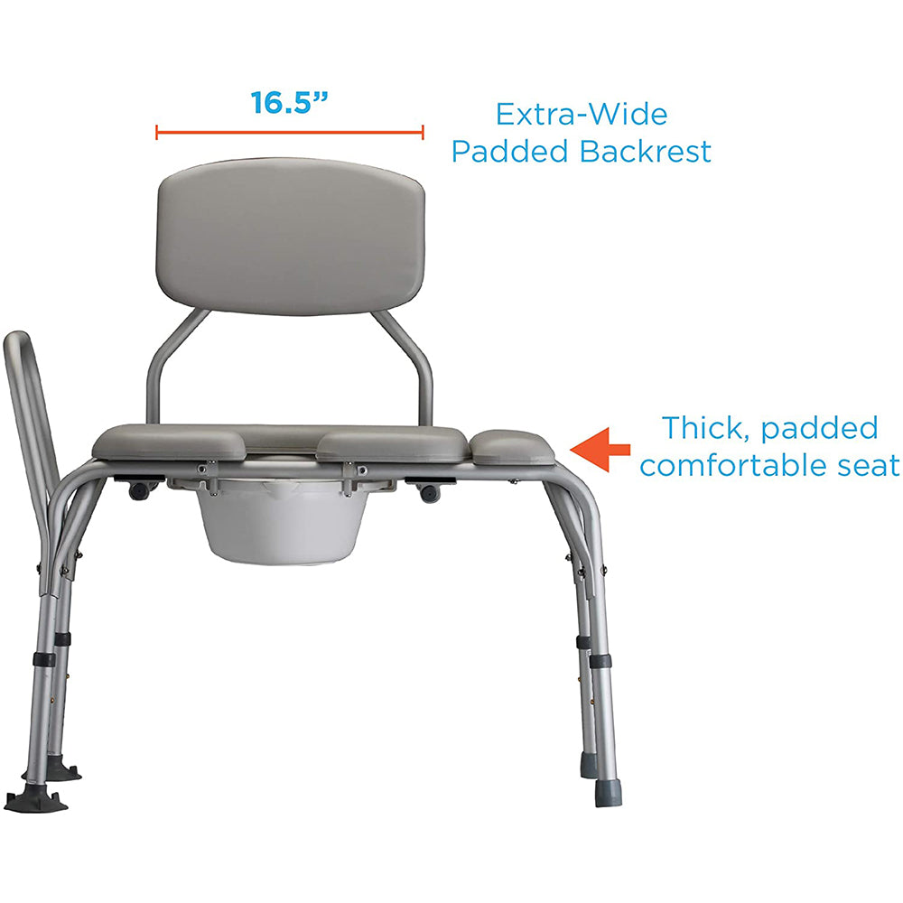 Nova Padded Transfer Bench with Commode with Detachable Back