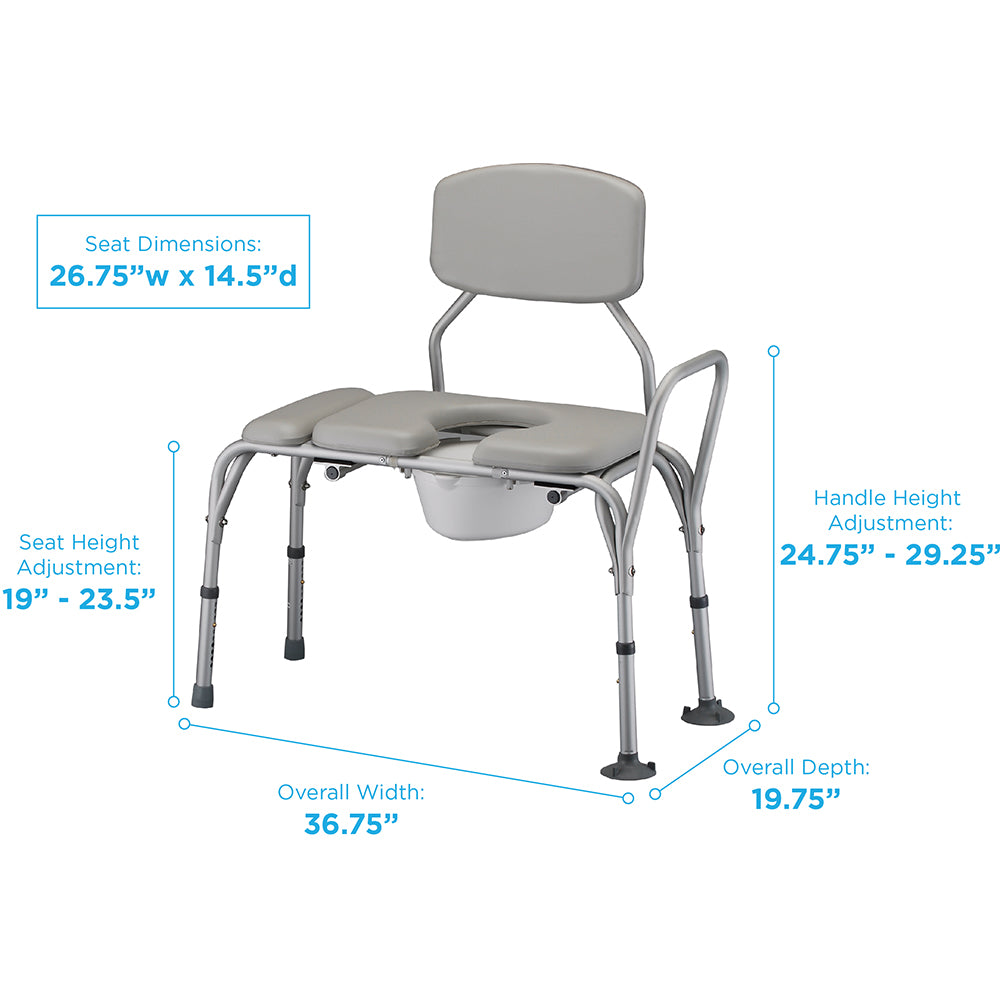 Nova Padded Transfer Bench with Commode with Detachable Back