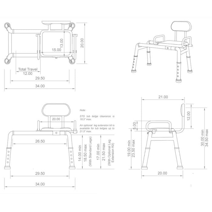 Carousel Sliding Transfer Bench with Swivel Seat - American Homecare Direct