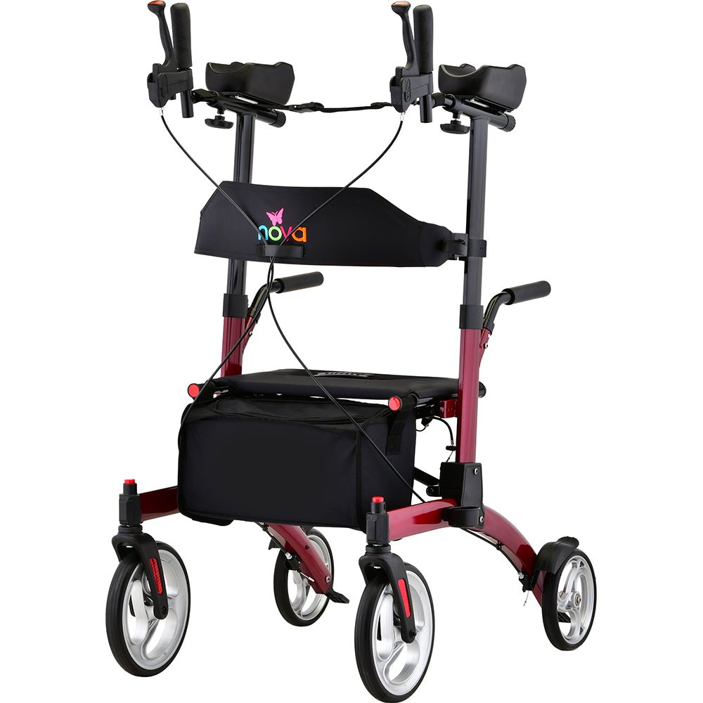 Nova Dragon Fold n’ Go Rise UP Rollator, Upright Standing Walker with Padded &amp; Contoured Forearm Platform, Stand Up Walker with 10” Front Wheels - American Homecare Direct
