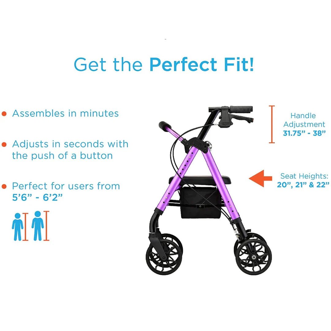 Nova Star 8 Rollator Walker with Perfect Fit Size System, Lightweight &amp; Foldable, Easy to Lift &amp; Carry, Great for Travel, - American Homecare Direct