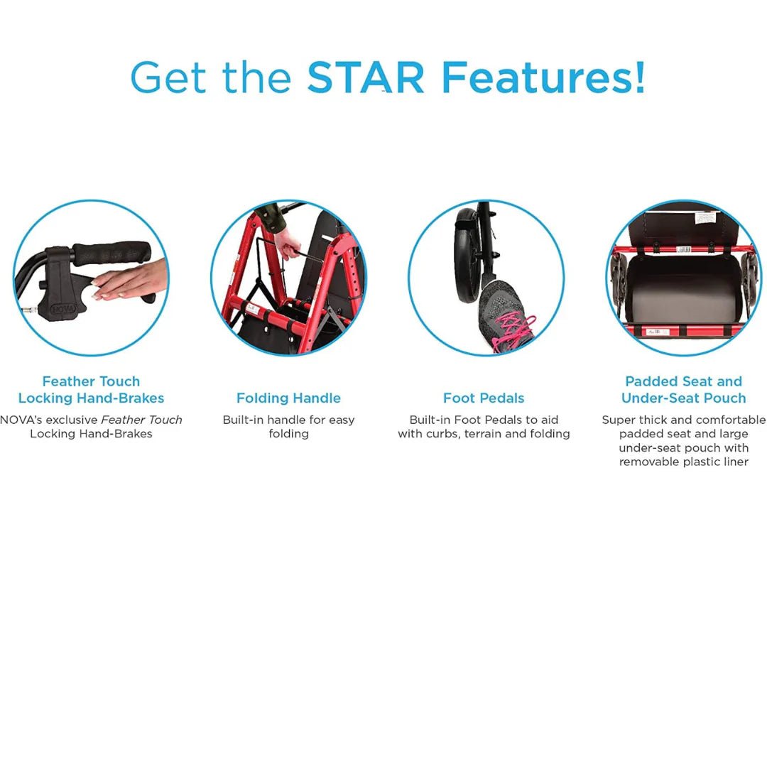 Nova Star 8 Rollator Walker with Perfect Fit Size System, Lightweight &amp; Foldable, Easy to Lift &amp; Carry, Great for Travel, - American Homecare Direct