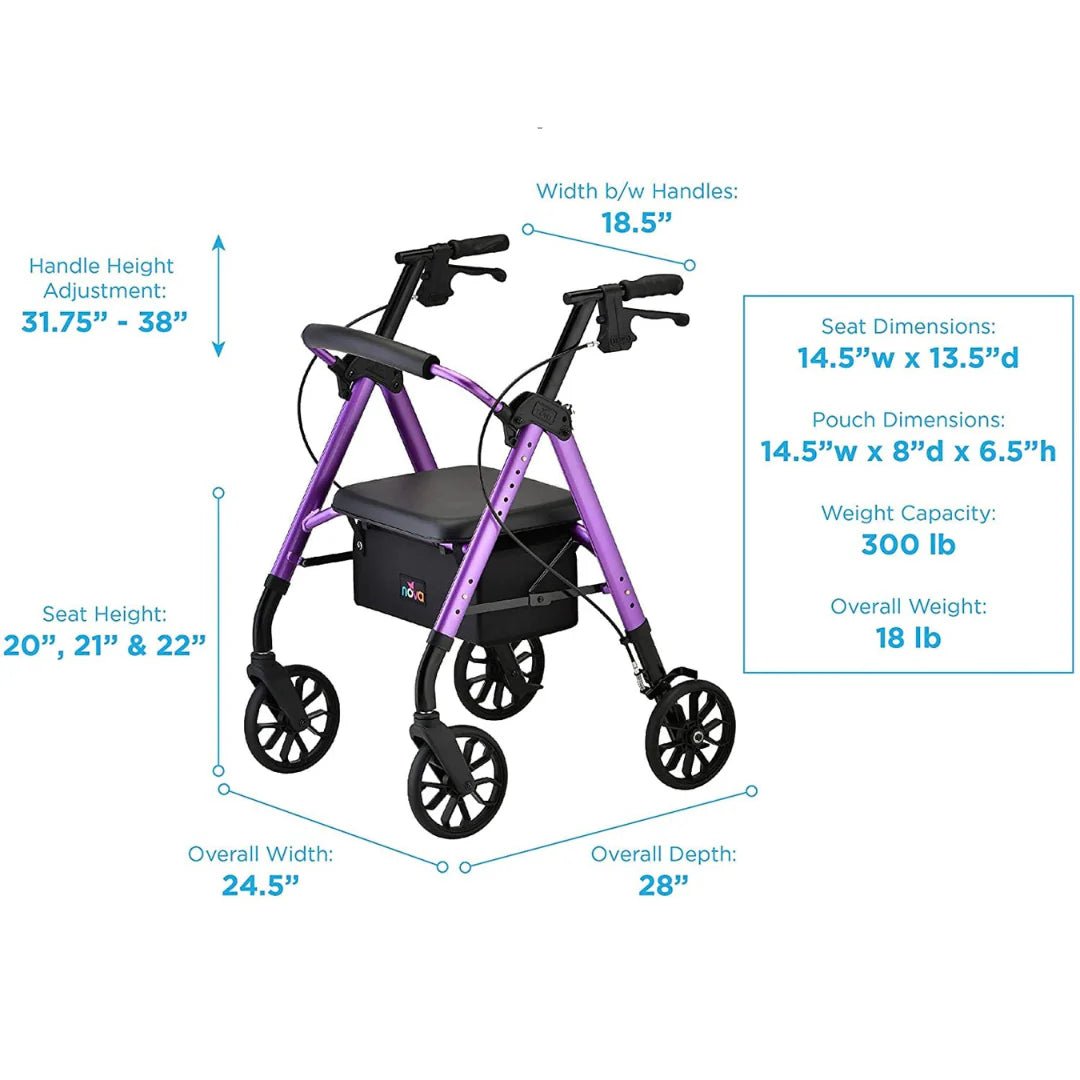 Nova Star 8 Rollator Walker with Perfect Fit Size System, Lightweight &amp; Foldable, Easy to Lift &amp; Carry, Great for Travel, - American Homecare Direct