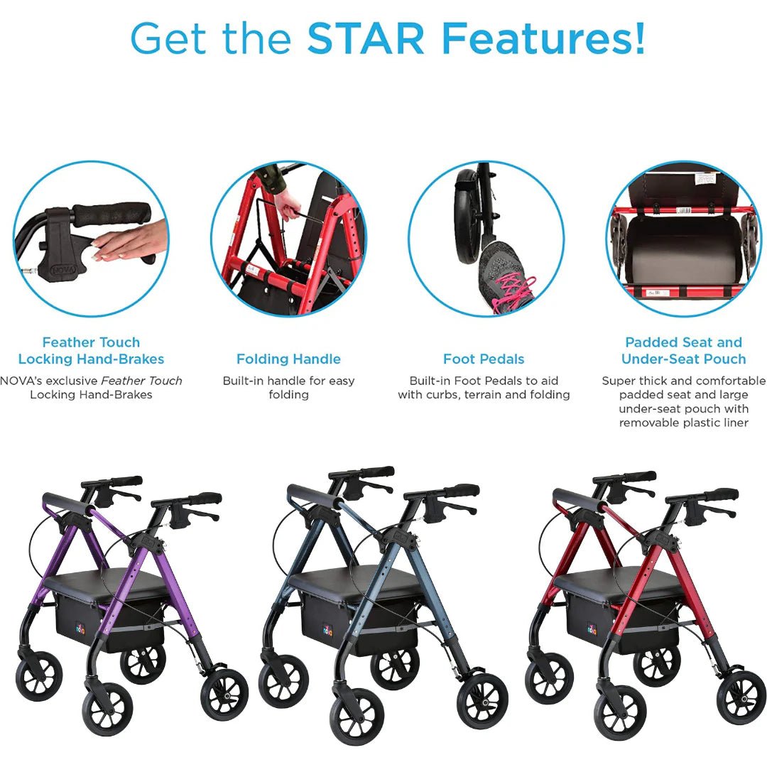 Nova Star Heavy Duty Rollator, 450 lbs. Weight Capacity - American Homecare Direct