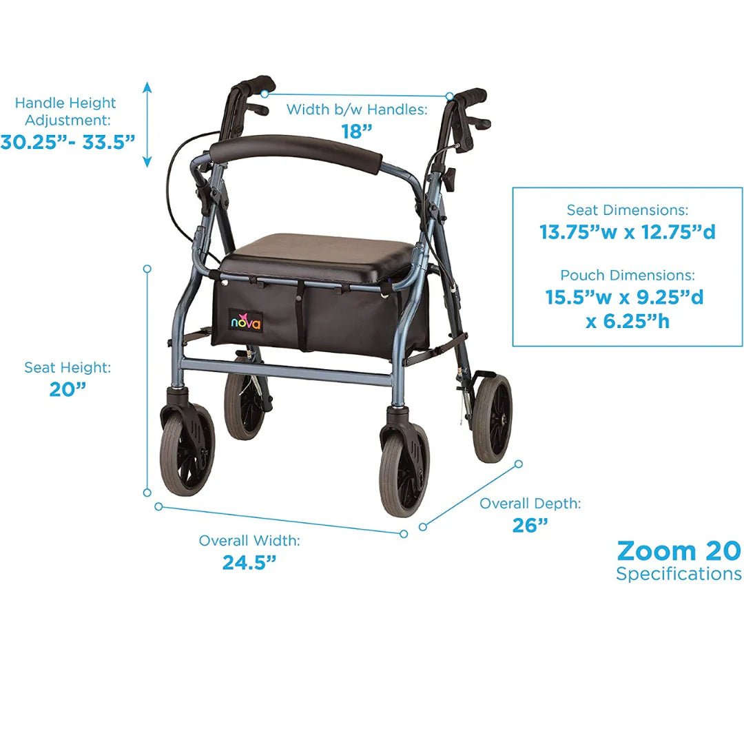 Nova Zoom Rollator Walker with 20&quot; Seat Height - American Homecare Direct