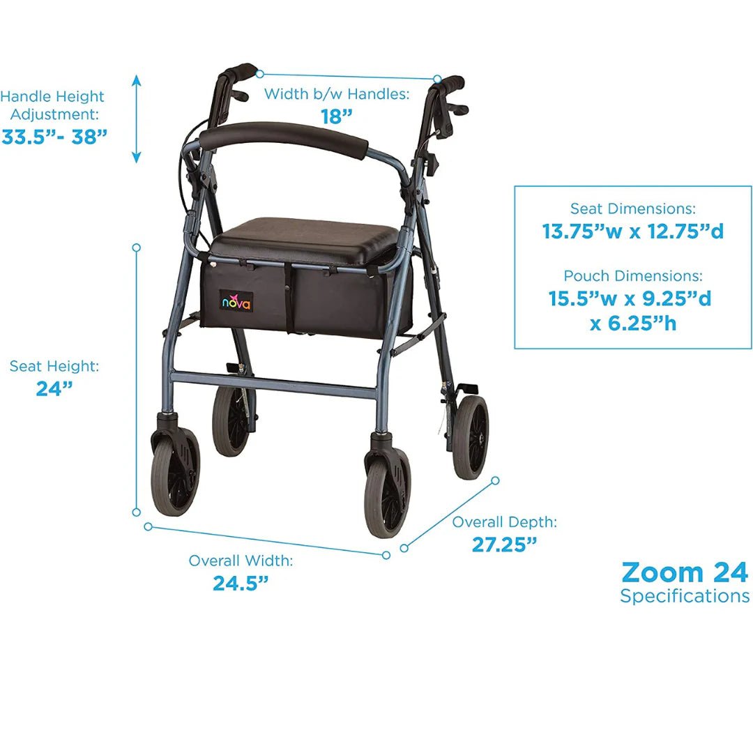 Nova Zoom Rollator Walker with 20&quot; Seat Height - American Homecare Direct